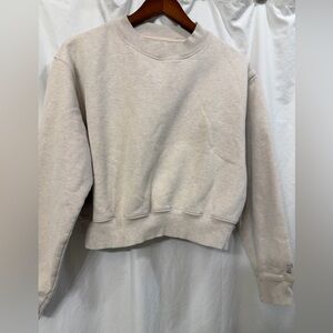Aritzia TNA Cozy Fleece Perfect Beige Cropped Fit Pullover Sweatshirt Sz M